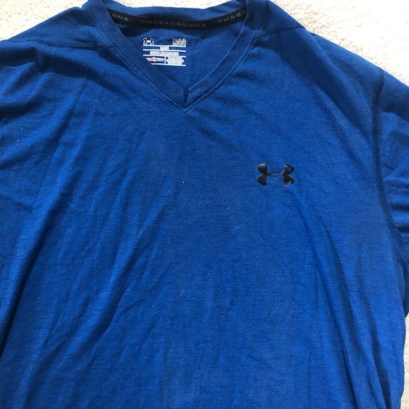 Under Armour Heat Gear Loose Fit v neck tee blue size L - Picture 2 of 4